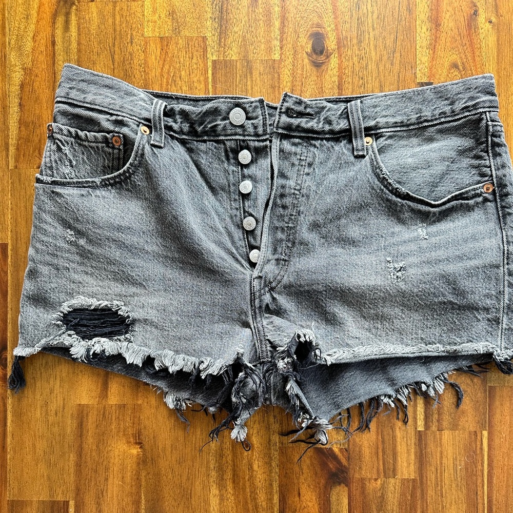 Levi's 501 Distressed Black Denim Shorts